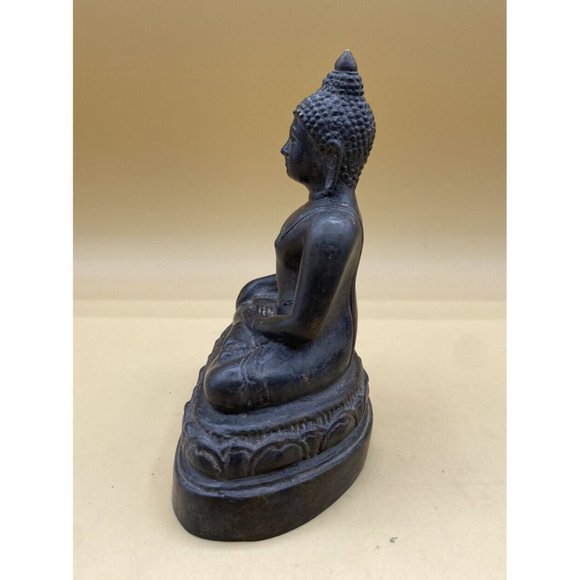 Buddha Bronze Statue Seated Shakyamuni in the Bhumisparsha Touching Earth 6.5” - Picture 7 of 10